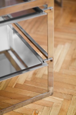 Side Tables in Steel with Mirrored Glass and Lower Shelf, 1970s, Set of 2-MNF-1311897