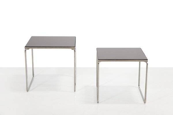 Side Tables with Chrome Legs and Black Glass from Brabantia-BQ-2042274