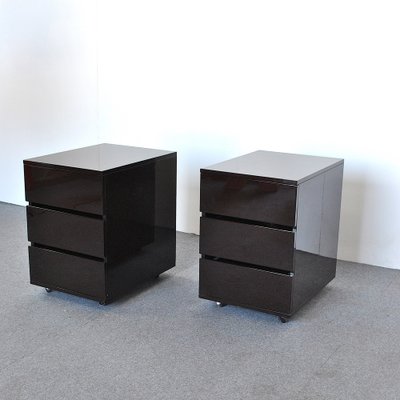 Side Tables with Three Drawers in Lacquered Wood, 1980s, Set of 2-JQO-952694