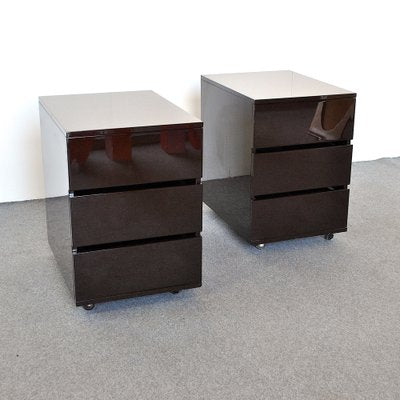 Side Tables with Three Drawers in Lacquered Wood, 1980s, Set of 2-JQO-952694