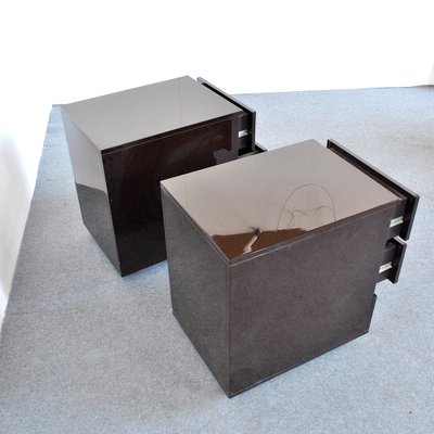 Side Tables with Three Drawers in Lacquered Wood, 1980s, Set of 2-JQO-952694