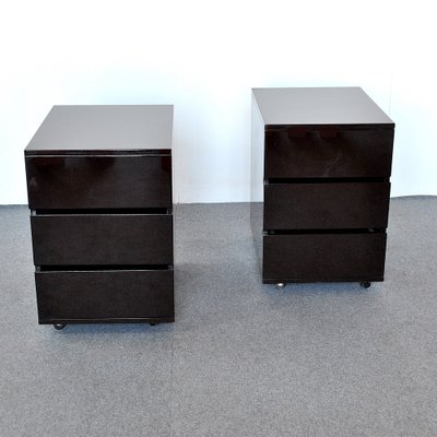 Side Tables with Three Drawers in Lacquered Wood, 1980s, Set of 2-JQO-952694