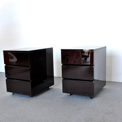 Side Tables with Three Drawers in Lacquered Wood, 1980s, Set of 2-JQO-952694