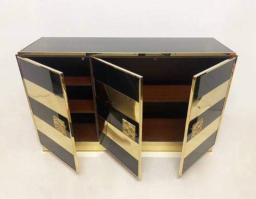 Sideboard in Brass and Colored Glass, 1970s-WIM-1131434