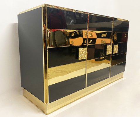 Sideboard in Brass and Colored Glass, 1970s-WIM-1131434