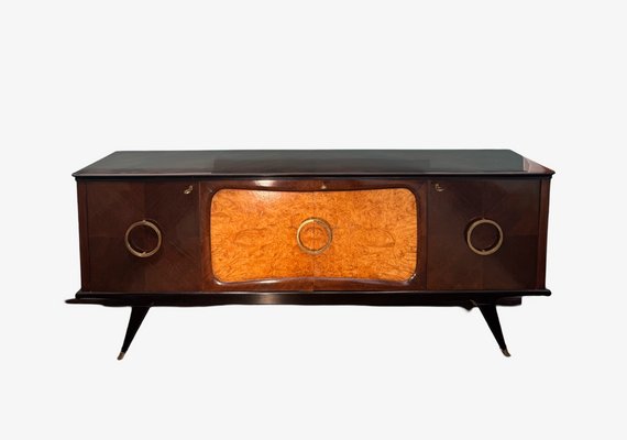 Sideboard in Mahogany and Thuja Root with Natural Brass Handles, 1950s-ASJ-2033833