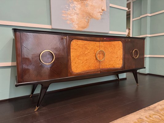 Sideboard in Mahogany and Thuja Root with Natural Brass Handles, 1950s-ASJ-2033833