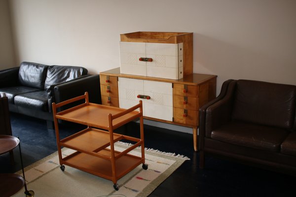 Sideboard in Maple, Leather and Gilt Glass from Laszlo Hoenig, 1940s-ED-1819330