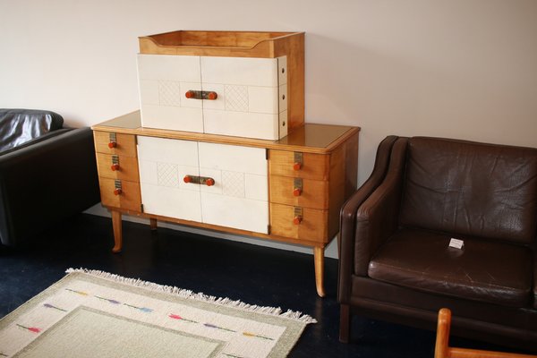 Sideboard in Maple, Leather and Gilt Glass from Laszlo Hoenig, 1940s-ED-1819330