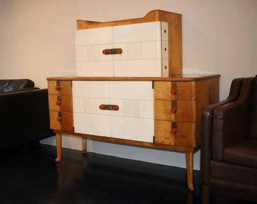 Sideboard in Maple, Leather and Gilt Glass from Laszlo Hoenig, 1940s-ED-1819330