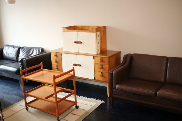 Sideboard in Maple, Leather and Gilt Glass from Laszlo Hoenig, 1940s-ED-1819330