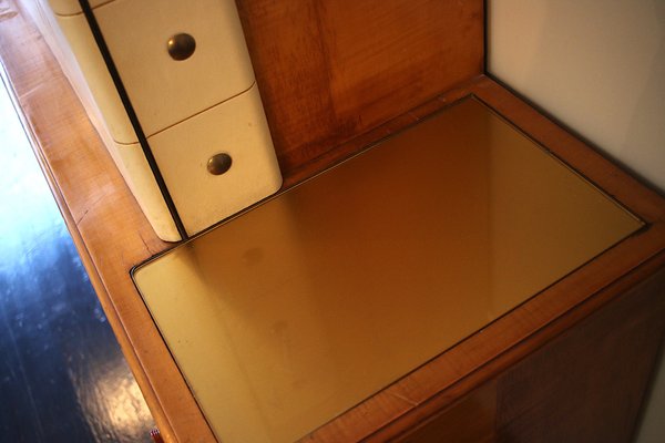 Sideboard in Maple, Leather and Gilt Glass from Laszlo Hoenig, 1940s-ED-1819330