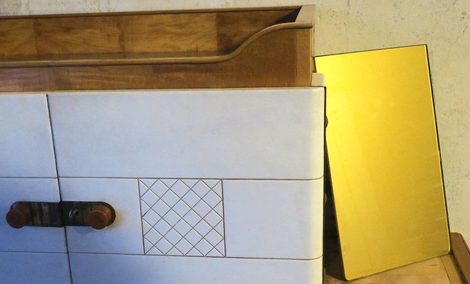 Sideboard in Maple, Leather and Gilt Glass from Laszlo Hoenig, 1940s-ED-1819330