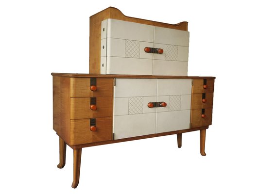 Sideboard in Maple, Leather and Gilt Glass from Laszlo Hoenig, 1940s-ED-1819330