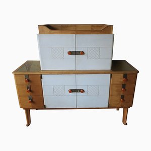 Sideboard in Maple, Leather and Gilt Glass from Laszlo Hoenig, 1940s-ED-1819330