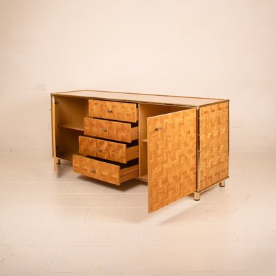 Sideboard in Pressed Bamboo and Brass 1975, 1970s-BAD-2035643