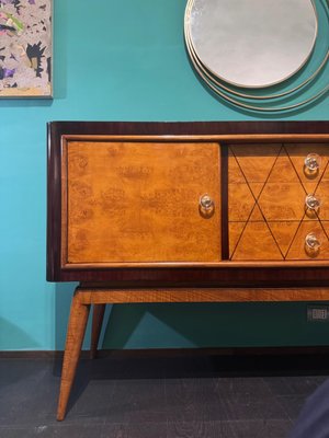 Sideboard in Rosewood and Thuja Briar and Walnut, Brass and Glass Handles, 1950s-ASJ-2026838