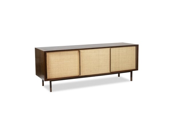 Sideboard in Wenge, Raffia and Lacquered Metal, 1970s-CEJ-1791132