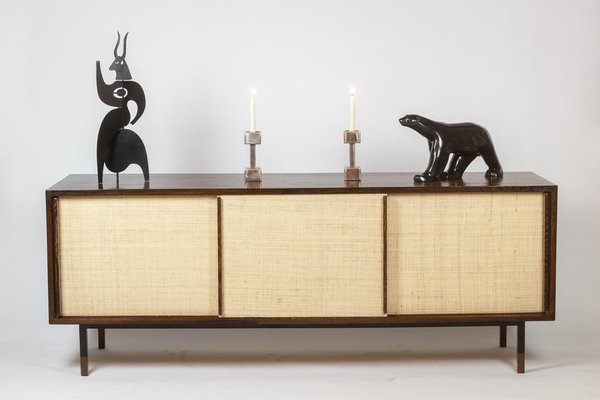 Sideboard in Wenge, Raffia and Lacquered Metal, 1970s-CEJ-1791132