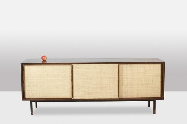 Sideboard in Wenge, Raffia and Lacquered Metal, 1970s-CEJ-1791132