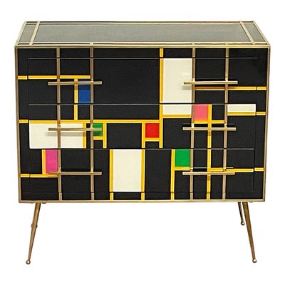 Sideboard with Three Drawers in Black Glass, 1990s-BEW-1773256