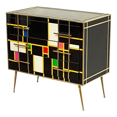 Sideboard with Three Drawers in Black Glass, 1990s-BEW-1773256