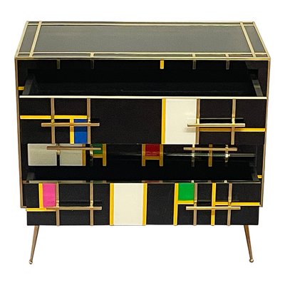 Sideboard with Three Drawers in Black Glass, 1990s-BEW-1773256