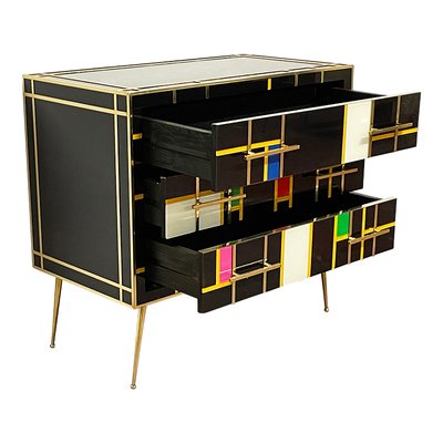 Sideboard with Three Drawers in Black Glass, 1990s-BEW-1773256