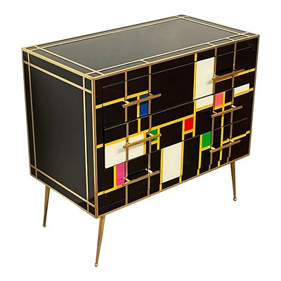 Sideboard with Three Drawers in Black Glass, 1990s-BEW-1773256