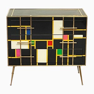 Sideboard with Three Drawers in Black Glass, 1990s-BEW-1773256