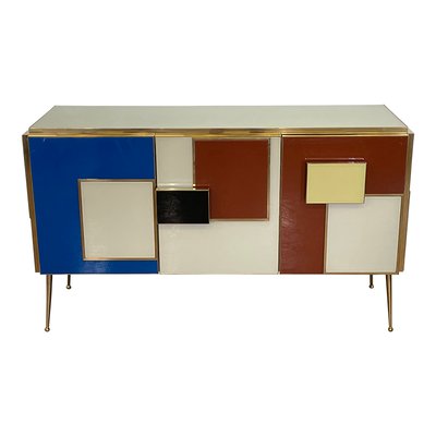 Sideboard with Three Multicolored Glass Doors, 1980s-BEW-1773469