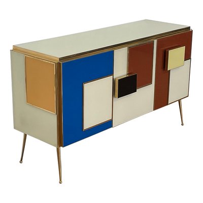 Sideboard with Three Multicolored Glass Doors, 1980s-BEW-1773469