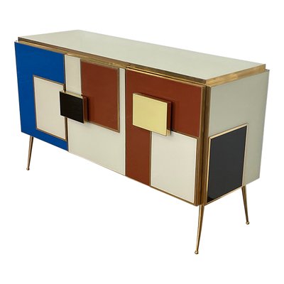 Sideboard with Three Multicolored Glass Doors, 1980s-BEW-1773469