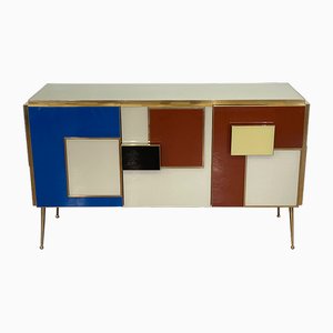 Sideboard with Three Multicolored Glass Doors, 1980s-BEW-1773469