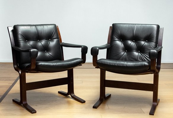 Siesta Dining or Desk Chairs in Black Leather by Ingmar Relling Westnova for Westnofa, 1960s, Set of 2-JE-1745433