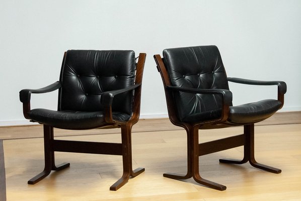 Siesta Dining or Desk Chairs in Black Leather by Ingmar Relling Westnova for Westnofa, 1960s, Set of 2-JE-1745433