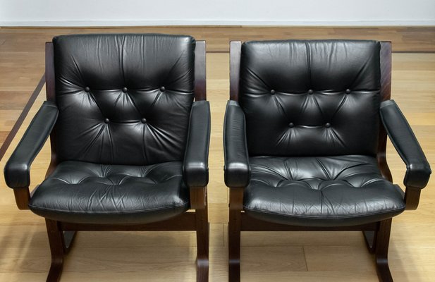 Siesta Dining or Desk Chairs in Black Leather by Ingmar Relling Westnova for Westnofa, 1960s, Set of 2-JE-1745433