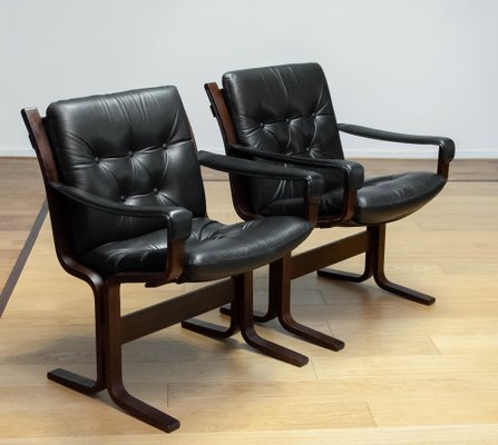 Siesta Dining or Desk Chairs in Black Leather by Ingmar Relling Westnova for Westnofa, 1960s, Set of 2-JE-1745433