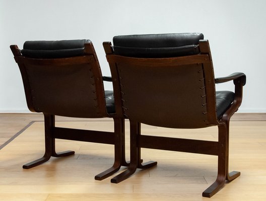 Siesta Dining or Desk Chairs in Black Leather by Ingmar Relling Westnova for Westnofa, 1960s, Set of 2-JE-1745433