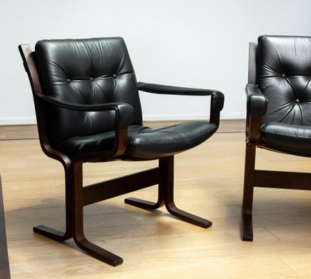 Siesta Dining or Desk Chairs in Black Leather by Ingmar Relling Westnova for Westnofa, 1960s, Set of 2-JE-1745433