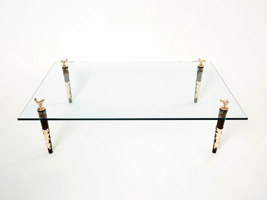 Signed Mahogany Coffee Table in Bronze and Glass by Garouste & Bonetti, 1990s-YJA-1092276