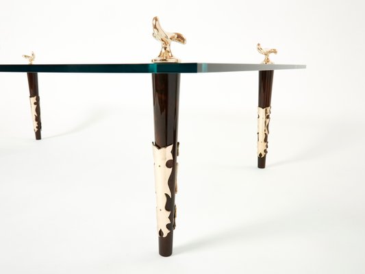 Signed Mahogany Coffee Table in Bronze and Glass by Garouste & Bonetti, 1990s-YJA-1092276