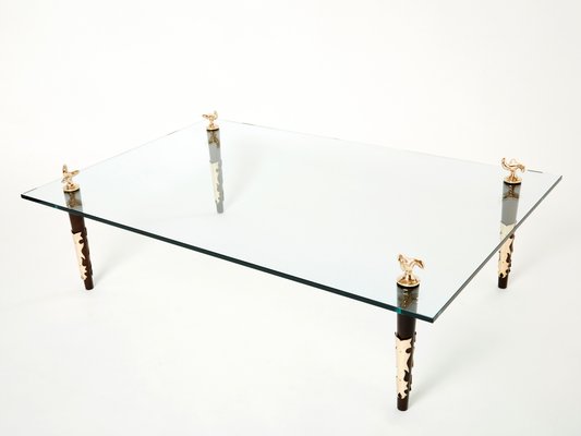 Signed Mahogany Coffee Table in Bronze and Glass by Garouste & Bonetti, 1990s-YJA-1092276