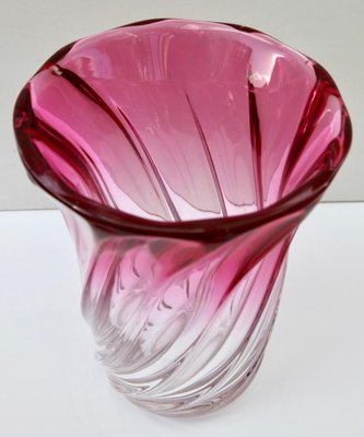 Signed Sculpted Crystal Vase with Amethyst Core from Val Saint Lambert, Belgium-MJY-1148938