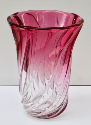 Signed Sculpted Crystal Vase with Amethyst Core from Val Saint Lambert, Belgium-MJY-1148938