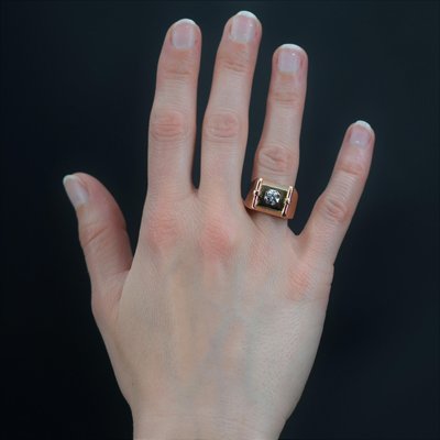 Signet Tank Ring in 18K Yellow Gold with Diamond, 1940s-OLU-1292421