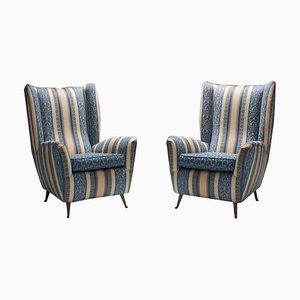 Silk and Brass Lounge Chairs by i.s.a., Italy, 1950s, Set of 2-ITV-1299140