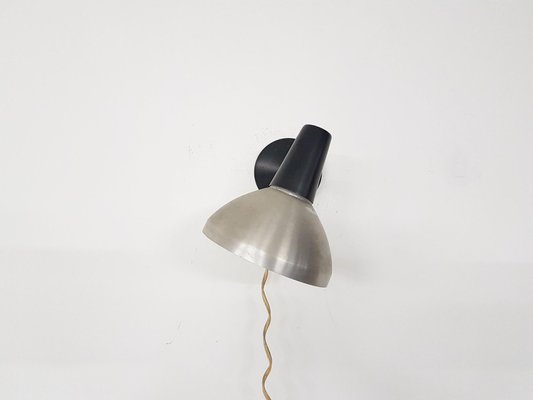 Silver and Black Wall Light from Hala Zeist, 1950s-ZO-633446