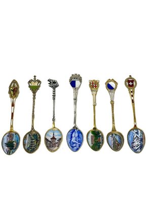 Silver and Enamel Spoons from Various Places in Europe, Set of 7-UCH-1224327