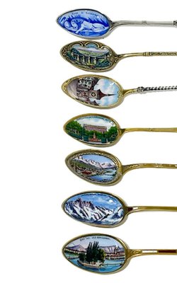 Silver and Enamel Spoons from Various Places in Europe, Set of 7-UCH-1224327